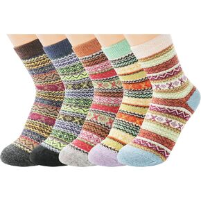 5 Pairs Winter Wool Socks for Women Thick Knit Warm Socks Casual Soft Cozy Crew Socks Mixed Colors Gifts in Kuwait