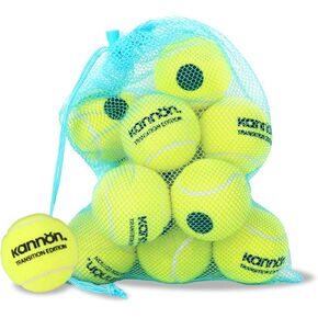Tennis Balls Green Dot Tennis Balls -25% Low Compression Stage Tennis Ball for Beginners Kids Training Practising Playing Balls 12-Pack with Carry Bag (12-Balls-GRN)