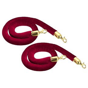 YOKIVE 2 Pcs Dark Red Velvet Stanchion Rope Crowd Control Barrier Rope, Manage The Crowd, Great for Hotels, Theaters, Ticket Offices (Golden, 4 Feet)