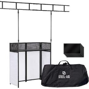 STEEL-AID Foldable, Portable DJ Controller Studio Booth With I-Beam Light Truss System & Carry Case - Professional DJ Tabletop Stand with Black & White Panels for Recording Sound Equipment & Lights