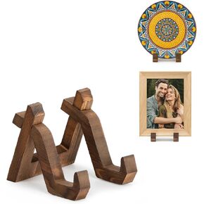 Plate Display Stand, 6 Inch Plate Holder for Displaying, Decorative Picture Frame Dish Photo Plaque Platter Wood Stand