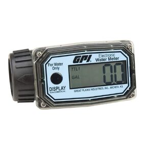 GPI 01N31GM Nylon Turbine Water Flowmeter with Digital LCD Display, 3-30 GPM, 1-Inch FNPT Inlet/Outlet (113255-4)