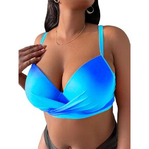OYOANGLE Women's Plus Size Twist Front Ruched Bikini Tops Push Up Swim Top Cut Out Bathing Suit Tops