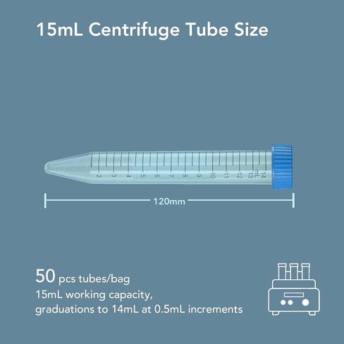 Autoclavable Polypropylene Centrifuge Tubes, Volume 50ml, White Printed Graduated Marks from 5ml to 50ml, Assembled Leak-Proof Screw Cap, Gamma Sterile, 25pcs/Bag in Saudi Arabia