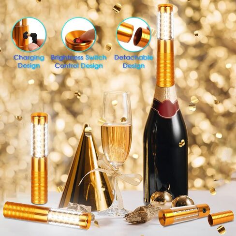 4 Pieces LED Strobe Baton Lights Rechargeable LED Bottle Service Light Reusable Handheld Champagne Bottle LED Light for Party Nightclub Bar Wedding Event Festival Outdoor Activity (Gold) in Saudi Arabia