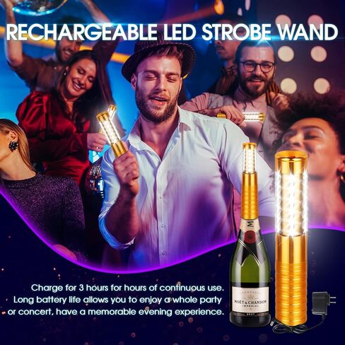 4 Pieces LED Strobe Baton Lights Rechargeable LED Bottle Service Light Reusable Handheld Champagne Bottle LED Light for Party Nightclub Bar Wedding Event Festival Outdoor Activity (Gold) in Saudi Arabia