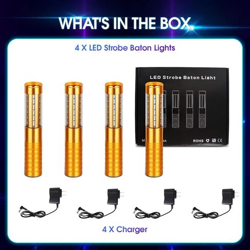 4 Pieces LED Strobe Baton Lights Rechargeable LED Bottle Service Light Reusable Handheld Champagne Bottle LED Light for Party Nightclub Bar Wedding Event Festival Outdoor Activity (Gold) in Saudi Arabia