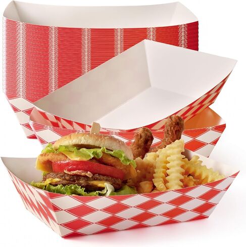 Fit Meal Prep [250 Pack] 2 lb Paper Food Boats Heavy Duty Disposable Food Trays, Red Check Nacho Tray for Parties Fairs Picnics Carnivals Holds Tacos Nachos Fries Hot Dogs Grease Resistant in Saudi Arabia