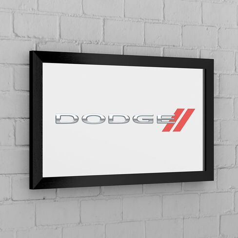 Wall Mirror - Ready-to-Hang Dodge Logo Black Framed Rectangle Mirror - for Pub, Game Room, Garage or Home Bar by Trademark Gameroom in Saudi Arabia