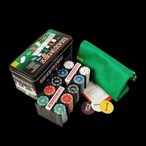 مجموعة شرائح البوكر مع صندوق تخزين من الألومنيوم، 200 قطعة من رقائق البوكر، 2 عبوة من البوكر، 1 غطاء طاولة احترافي و3 أزرار للموزع in Saudi Arabia
