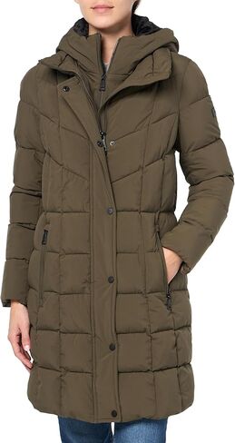 DKNY Women's Bib-Front Long Puffer in Kuwait