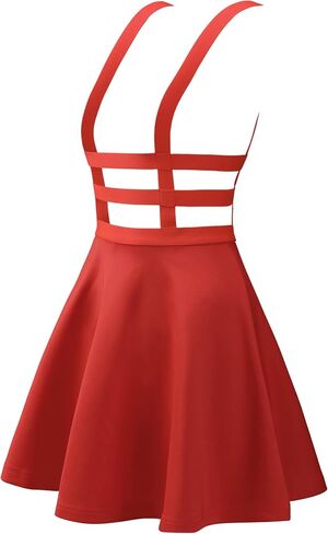 Allegra K Women's Valentine's Day Pleated Overall A-Line Elastic Waist Kawaii Braces Suspender Skirt in Saudi Arabia