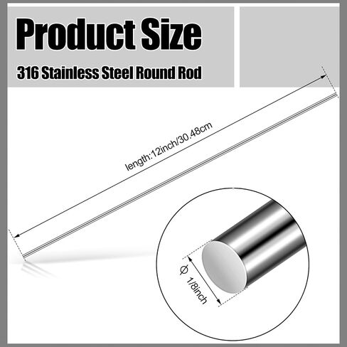 5 Pcs 316 Stainless Steel Round Rod, 1/8" Diameter and 12" Length Stainless Steel Rod Metal Bar Solid Shaft Rods for Industry, Metal DIY Craft and Metal Working Hobbies in Saudi Arabia