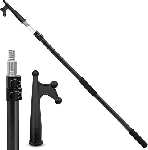 خطاف قارب تصغير 5-12 قدم | تطفو، مقاومة للخدش، تصميم قوي | عمود ألومنيوم متين وخفيف الوزن بثلاث مراحل مثالي لدفع وسحب القوارب في أي ظروف مائية in Kuwait