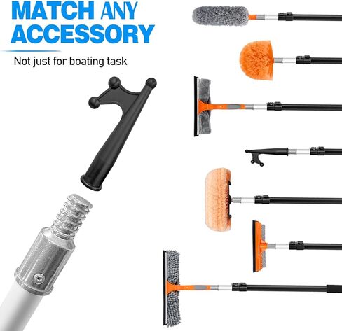 خطاف قارب تصغير 5-12 قدم | تطفو، مقاومة للخدش، تصميم قوي | عمود ألومنيوم متين وخفيف الوزن بثلاث مراحل مثالي لدفع وسحب القوارب في أي ظروف مائية in Kuwait