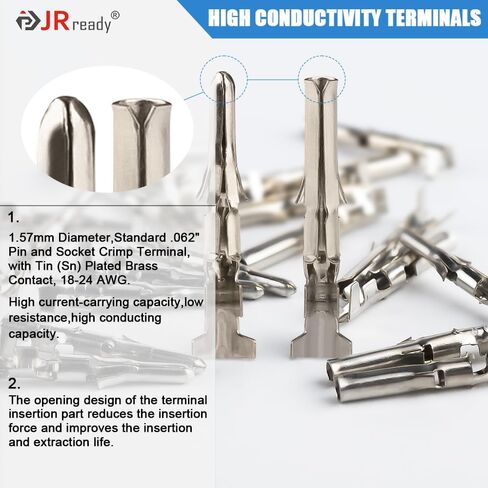 محطات تجعيد JRready ST6405 بقطر 3.68 مم، دبوس ومآخذ 18-22AWG، متوافقة مع محطات تجعيد الذكور والإناث القياسية 062 بوصة (50 زوجًا) in Kuwait