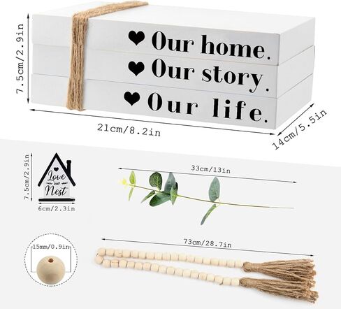 Wood Decorative Books for Home Decor,5pcs Rustic Farmhouse Book Stack Wood Faux Books for Living Room Book Shelf Decor Decorative Books Display with Wood Bead Tassels and Leaves for Home Decor in Saudi Arabia