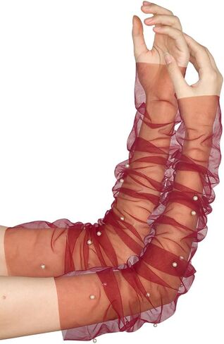 GRYUIRY Long Tulle Pearl Gloves Fingerless Beaded Sheer Bridal Gloves for Wedding Tea Opera Party Hallowmas Costume Accessory in Saudi Arabia