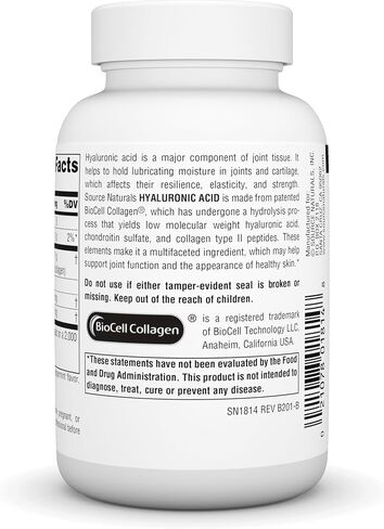 Source Naturals Hyaluronic Acid, Promotes Healthy Joints and Skin*, 100mg - 60 Tablets in Saudi Arabia