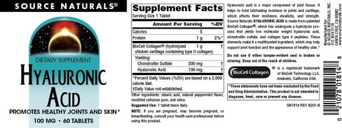 Source Naturals Hyaluronic Acid, Promotes Healthy Joints and Skin*, 100mg - 60 Tablets in Saudi Arabia