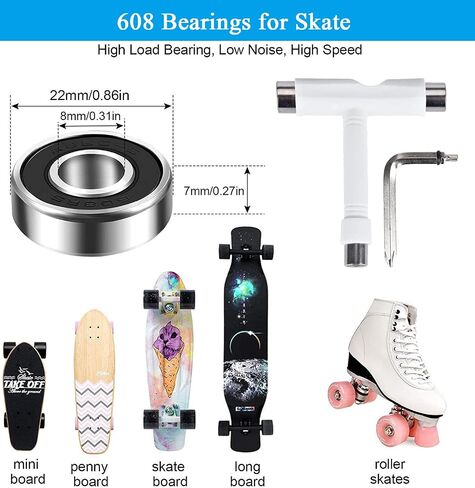 Skate Tool Kit All-in-One Skate T Tool Kit w/ 10pcs 608RS Bearings for Skateboard/Roller Skate/Quad Skate/Longboards(Orange) in Saudi Arabia