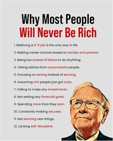 Most People Will Never Be Rich - Inspirational Wall Decor, Modern Warren Buffet Motivational Wall Art Portrait Print, Ideal for Home Decor, Office Decor, Great Gift of Motivation! Unframed - 8x10 in Saudi Arabia
