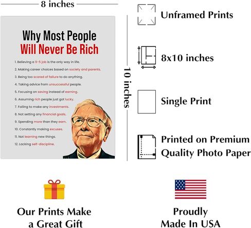 Most People Will Never Be Rich - Inspirational Wall Decor, Modern Warren Buffet Motivational Wall Art Portrait Print, Ideal for Home Decor, Office Decor, Great Gift of Motivation! Unframed - 8x10 in Saudi Arabia