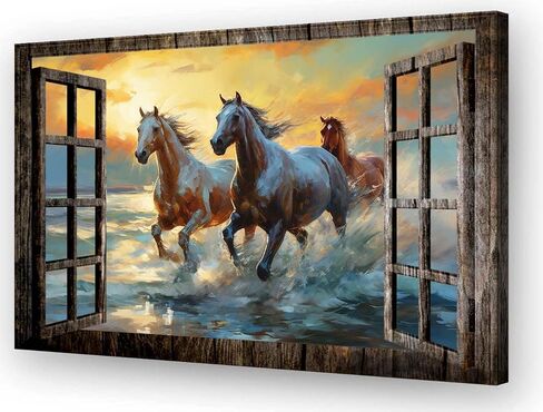Linprout Horses Wall Art Colorful Animal Painting Pictures Ready To Hang Canvas Prints Landscape Window Wall Art Horse Poster 16x24 inches in Saudi Arabia