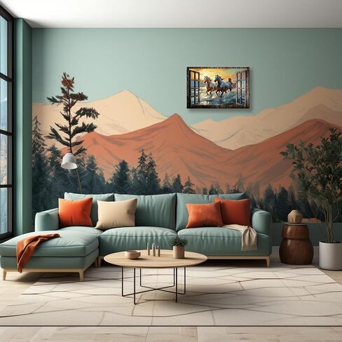 Linprout Horses Wall Art Colorful Animal Painting Pictures Ready To Hang Canvas Prints Landscape Window Wall Art Horse Poster 16x24 inches in Saudi Arabia