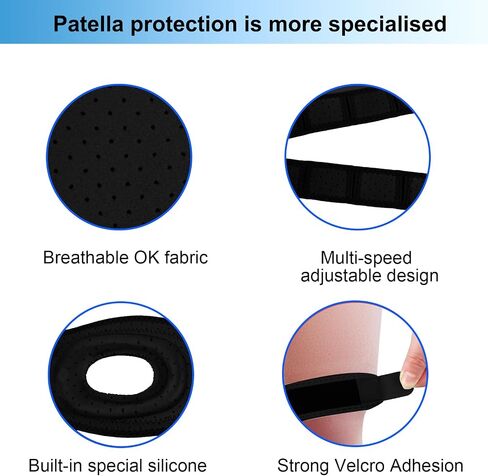 Patella Knee Braces - Sports Knee Pads with Patellar Tendon Support Strap and Silicone Strip Protection - Adjustable Elasticity, Breathable Fabrics - Patella Stabilizing Knee Brace for Meniscus Tear and Knee Pain Relief in Saudi Arabia