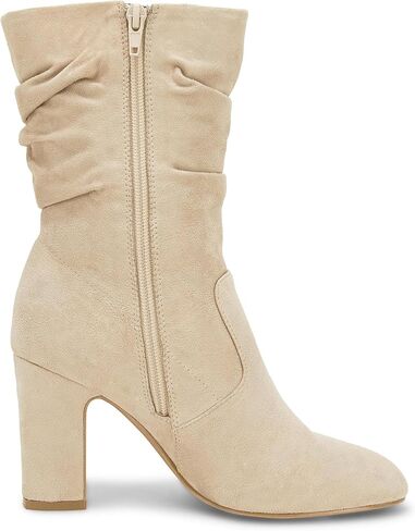 Coutgo Women's Mid Calf Slouchy Boots Suede High Heel Zip Stacked Chunky Block Round Toe Booties in Kuwait