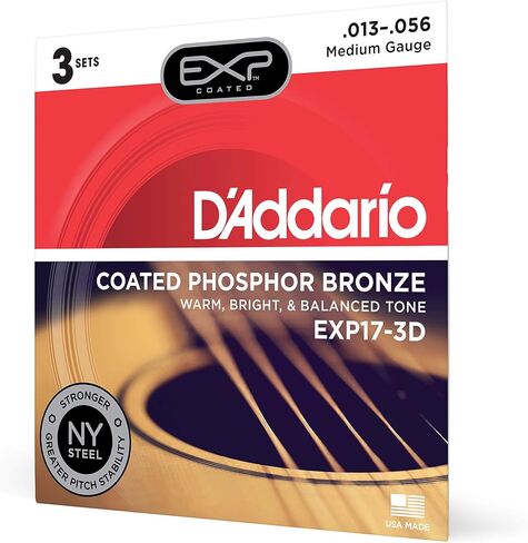 D’Addario EXP16 Coated Phosphor Bronze Acoustic Guitar Strings, Light, 12-53 – Offers a Warm, Bright and Well-Balanced Acoustic Tone and 4x Longer Life - With NY Steel for Strength and Pitch Stability in Saudi Arabia
