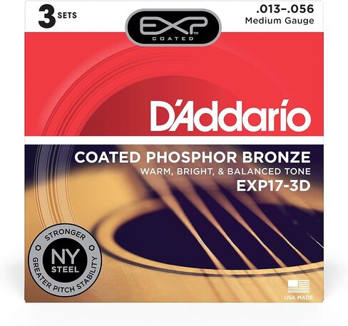 D’Addario EXP16 Coated Phosphor Bronze Acoustic Guitar Strings, Light, 12-53 – Offers a Warm, Bright and Well-Balanced Acoustic Tone and 4x Longer Life - With NY Steel for Strength and Pitch Stability in Saudi Arabia