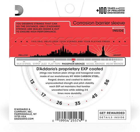 D’Addario EXP16 Coated Phosphor Bronze Acoustic Guitar Strings, Light, 12-53 – Offers a Warm, Bright and Well-Balanced Acoustic Tone and 4x Longer Life - With NY Steel for Strength and Pitch Stability in Saudi Arabia