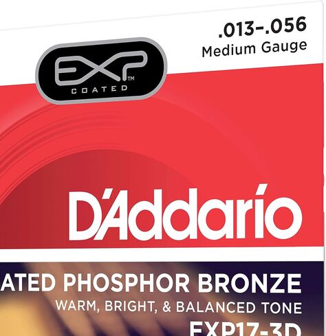 D’Addario EXP16 Coated Phosphor Bronze Acoustic Guitar Strings, Light, 12-53 – Offers a Warm, Bright and Well-Balanced Acoustic Tone and 4x Longer Life - With NY Steel for Strength and Pitch Stability in Saudi Arabia