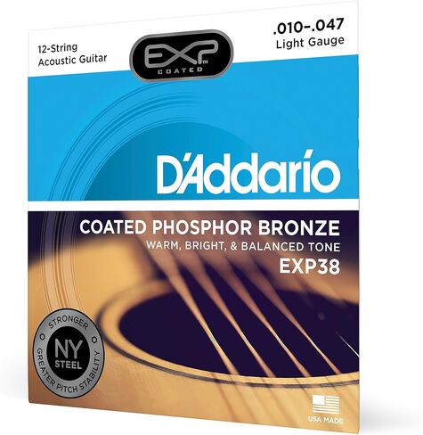 D’Addario EXP16 Coated Phosphor Bronze Acoustic Guitar Strings, Light, 12-53 – Offers a Warm, Bright and Well-Balanced Acoustic Tone and 4x Longer Life - With NY Steel for Strength and Pitch Stability in Saudi Arabia