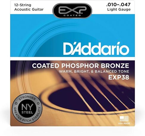 D’Addario EXP16 Coated Phosphor Bronze Acoustic Guitar Strings, Light, 12-53 – Offers a Warm, Bright and Well-Balanced Acoustic Tone and 4x Longer Life - With NY Steel for Strength and Pitch Stability in Saudi Arabia