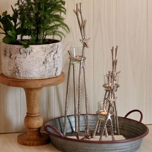 Rustic Reindeer Votive Candle Holders, Set of 3, Handmade, Forged Black Aluminum, Glass Cups, 10.25, 14.25, and 20 Inches in Saudi Arabia