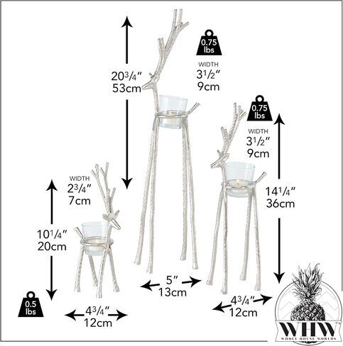 Rustic Reindeer Votive Candle Holders, Set of 3, Handmade, Forged Black Aluminum, Glass Cups, 10.25, 14.25, and 20 Inches in Saudi Arabia