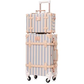 UNIWALKER Vintage Suitcase Set, 2 Piece Designer Trunk Luggage Set with 12inch Cosmetic Train Case for Women, grey, 24in+12in in Kuwait
