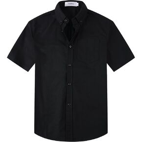 Aimehonpe Boys Classic Oxford Button Down Shirt Short Sleeve Fashion Collared Woven Soft Fabrics Solid Plaid Comfort