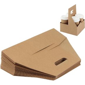 4-Cup Drink Carrier Handle, Kraft Paperboard Handled Drink Carriers 12-30 OZ to Go Coffee Cup Holder for Drinks, Takeout, Cafe and Restaurant Food Service Delivery, 20 Pack (20)