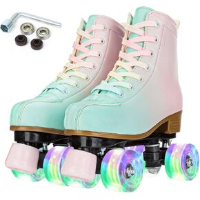 YYW Roller Skates for Girls Women Gradient Roller Derby Skates Youth Roller Skates Girl PU Leather Quad Roller Skates Outdoor Indoor for Kid Ages 8-12 Beginner