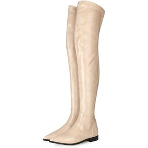 Women Patent Leather Flat Over the Knee Boots Pointed Toe Side Zipper Thigh High Low Heel Boot