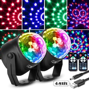 Disco Party Ball Lights,USB Sound Activated Party Lights with Remote Control 7 Color RGB Dance Disco Strobe Light for Kids Festival Celebration Family Parties Birthday Christmas Wedding (2 Pack)
