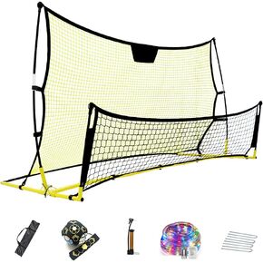 Soccer Rebounder Net Portable 2 in 1 Soccer Practice Net 7ft x 4ft, with Free Soccer Trainer and Free 23.6 ft Lights String, Improve Multi Skills, with Carrying Bag