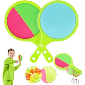 Toss Catch Ball Toy Set: Outdoor Games for Kids with 2 Paddles 2 Balls Outside Toys Beach Backyard Games Activities for Ages 3-12 (Green)