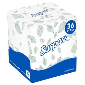 Surpass® Facial Tissues, Bulk (21320), 2-Ply, White, Ecologo, Upright Facial Tissue Cube Boxes for Business (90 Tissues/Box, 36 Boxes/Case, 3,240 Tissues/Case)