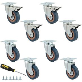 8 Pack 3 Inch Caster Wheels Set, 880lb Capacity 4 with Lock Brake Heavy Duty Swivel Plate Casters, 360 Degree Caster Wheels for Furniture, Workbench, Movers Dollies