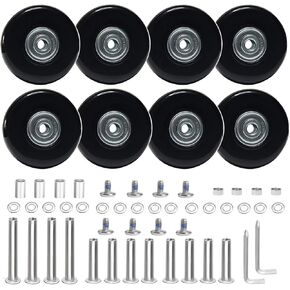 Suitcase Spinner Replacement Set,8PC 2.4in/60mm PU Rubber Wheels,0.63in/16mm Bearings Width & 2Size Axles Mute Flexible Smooth for Damaged Luggage Trolley Caster Repair